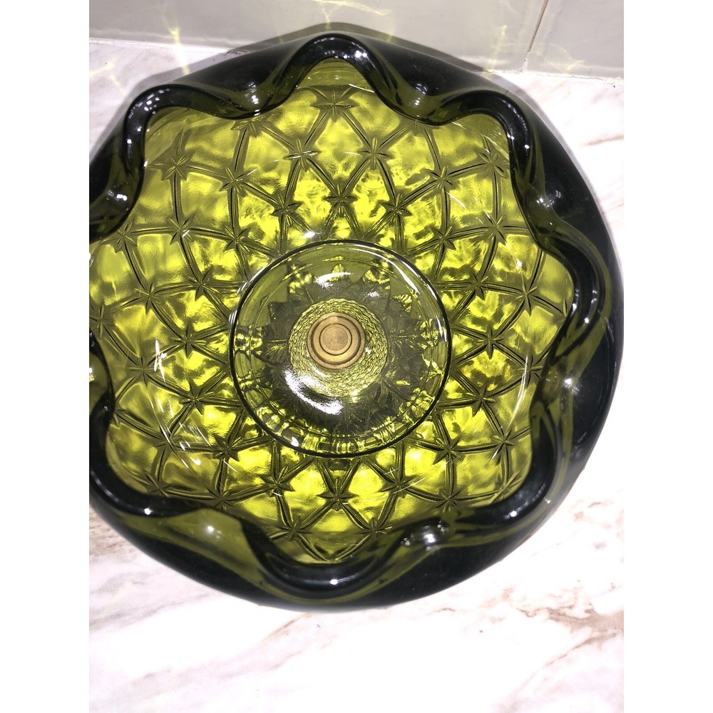 Vintage 1960s Indiana Glass Bowl Quilted Duette Pattern Bowl Metal Pedestal. - Picture 7 of 9